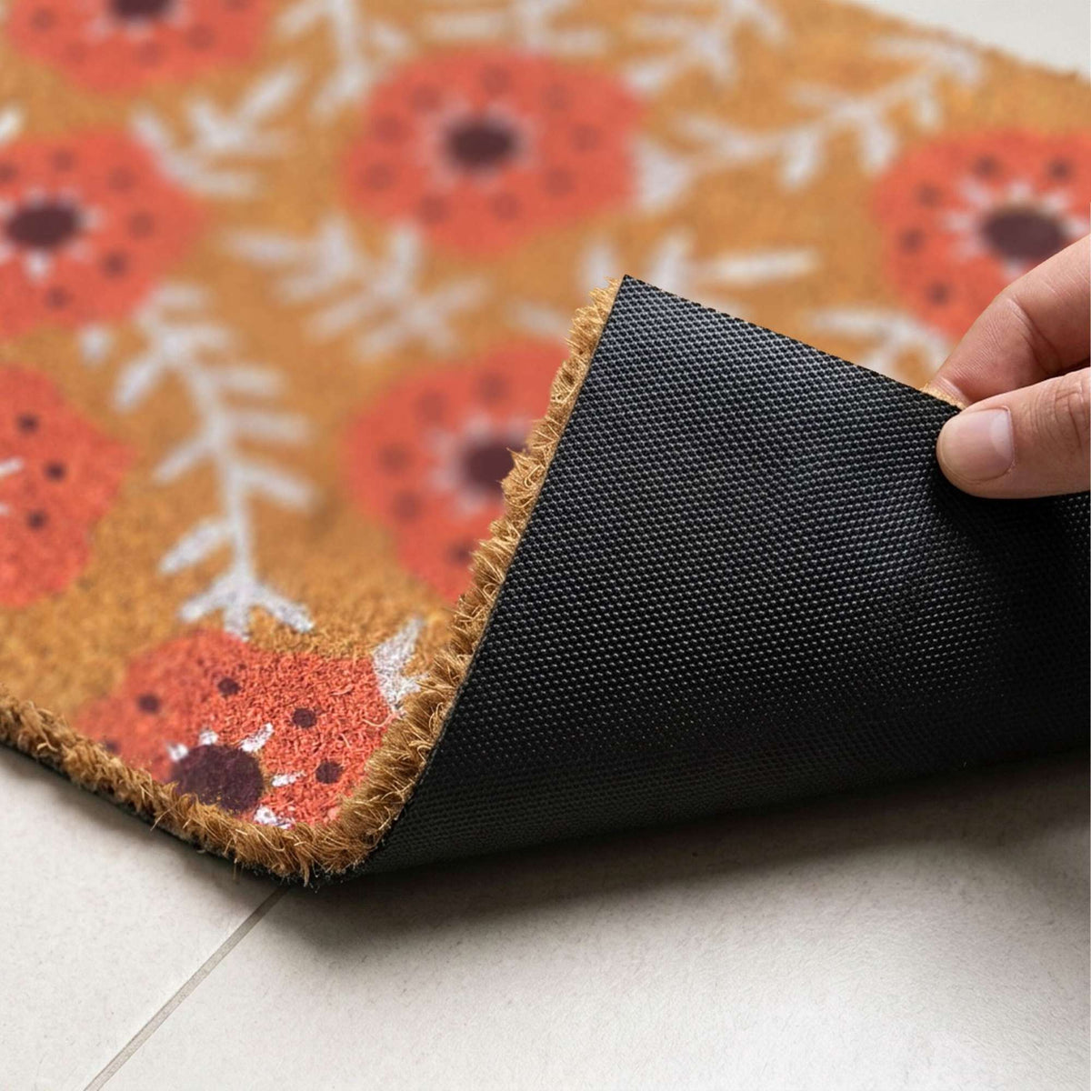 Coconut Fibre Doormat, Botanical Design, 60x40 cm