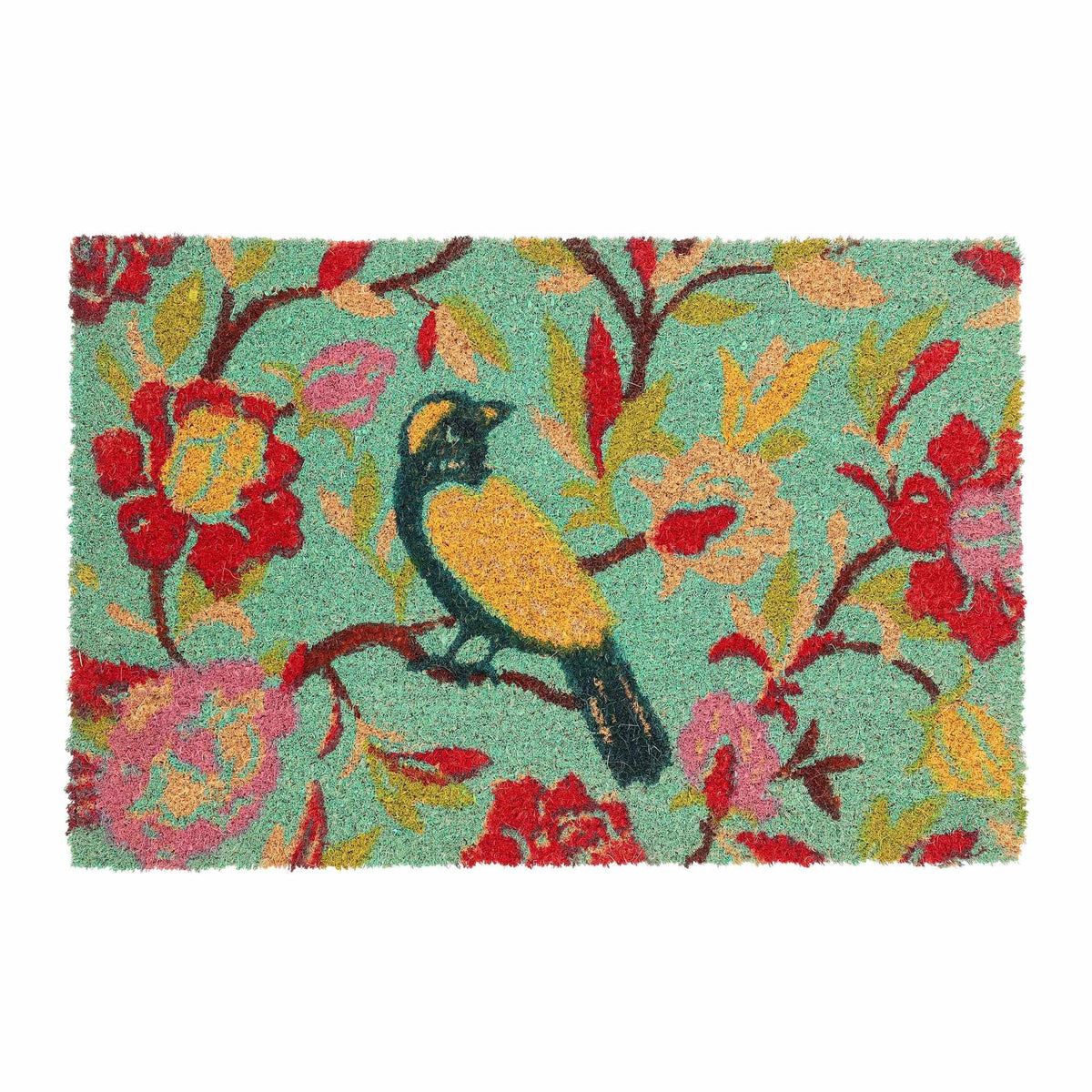Coconut fiber doormat with bird motif