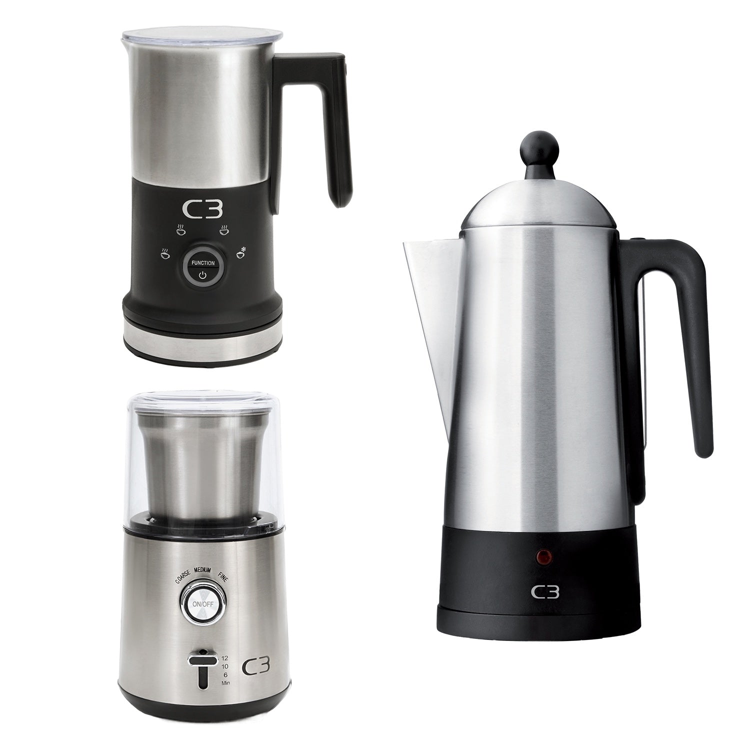 Coffee Brewing Set, Stainless Steel, Grinder & Frother