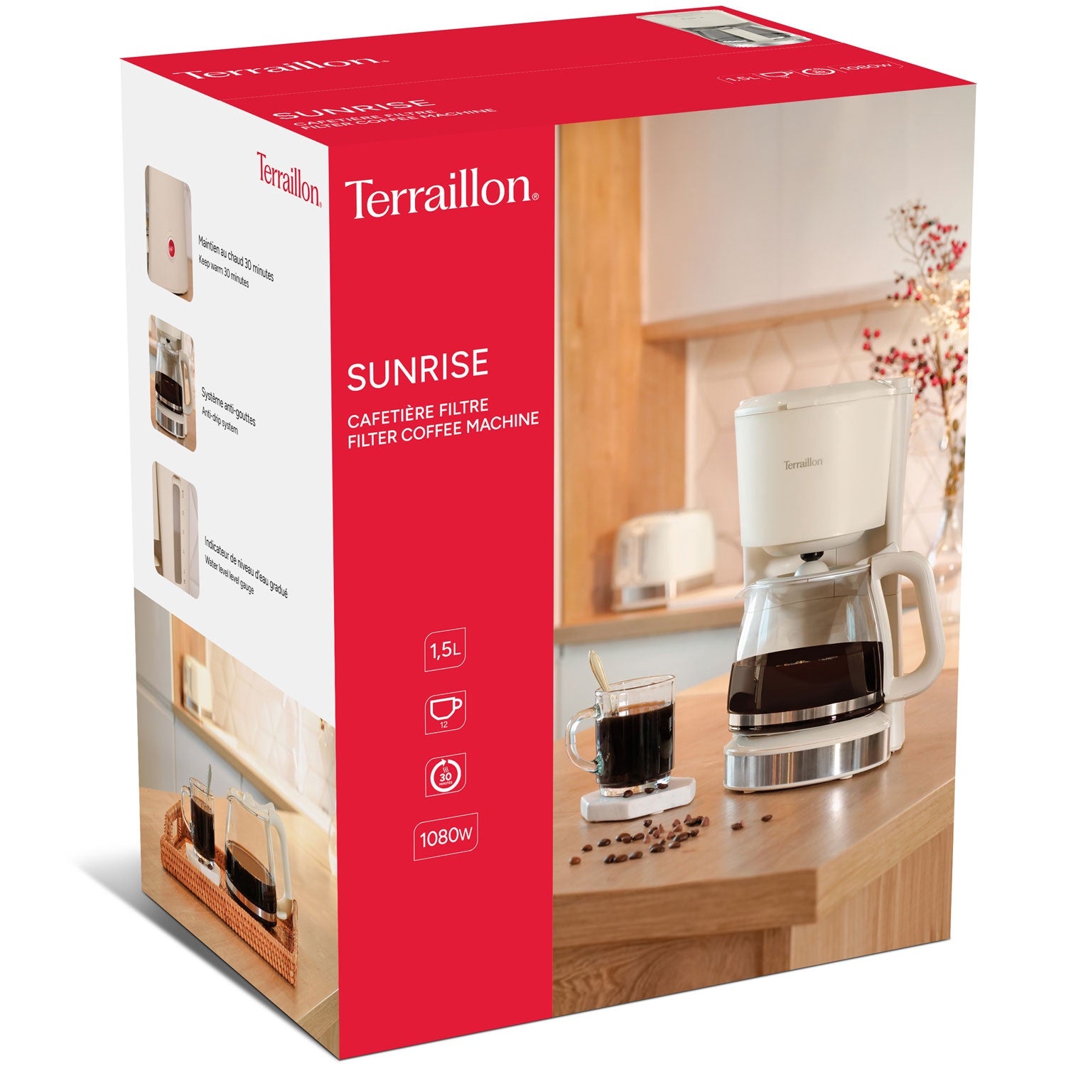 Coffee Maker 1.5L – Cream & Stainless Steel, 1080W