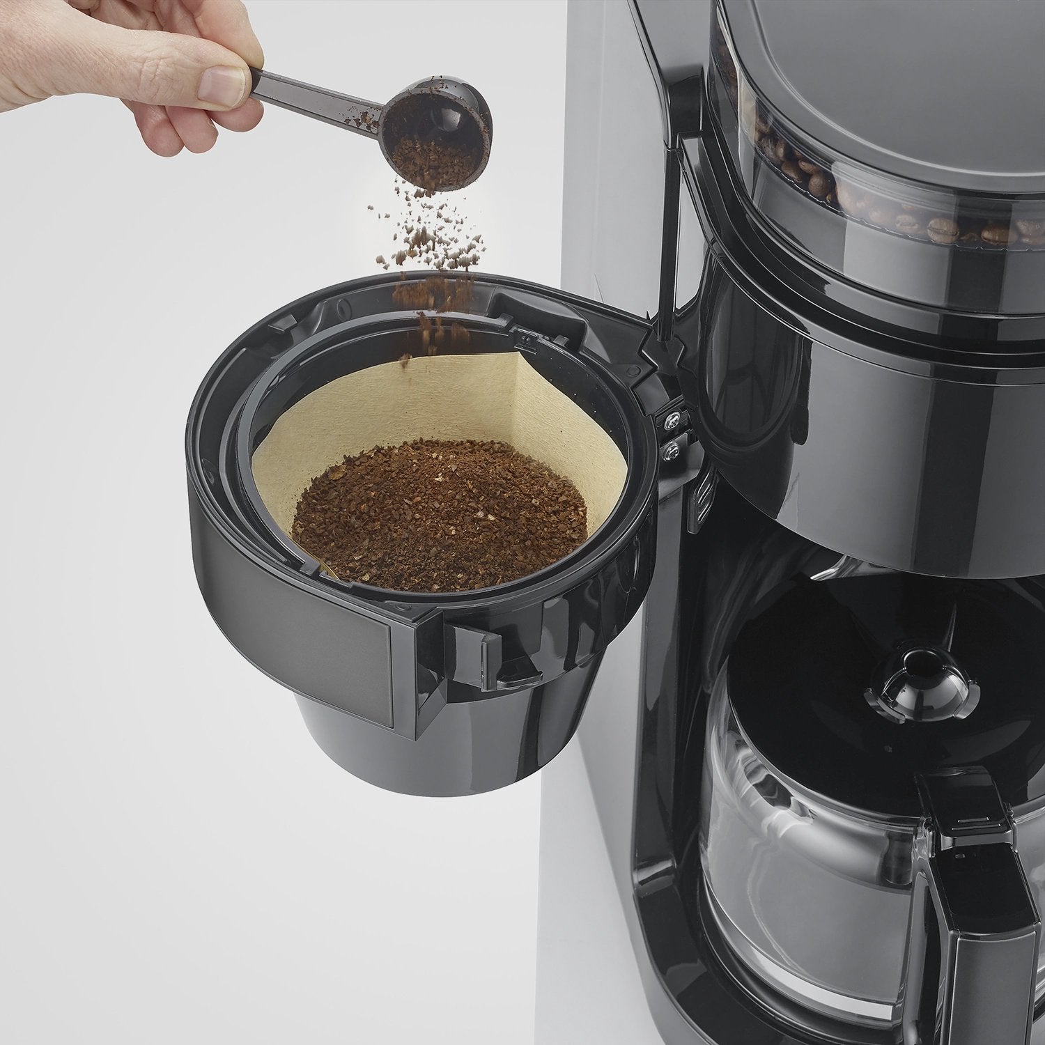 Coffee Maker with Grinder, 10-Cup Capacity, Dark Inox