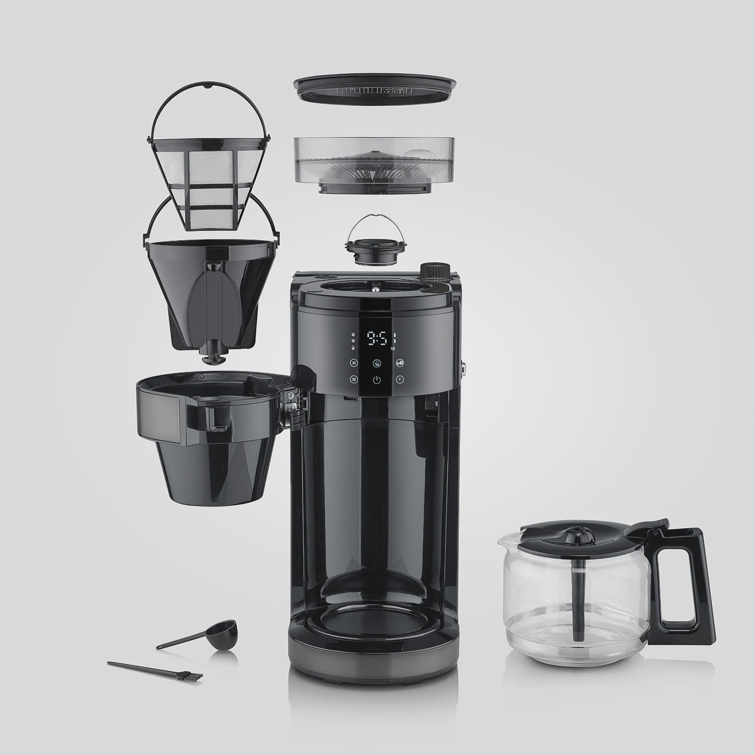 Coffee Maker with Grinder, 10-Cup Capacity, Dark Inox