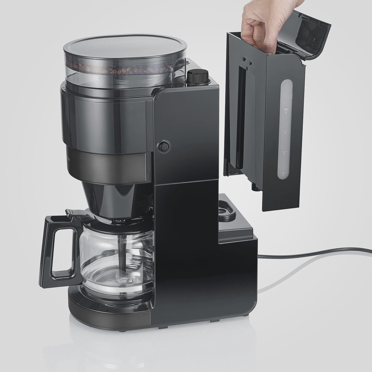 Coffee Maker with Grinder, 10-Cup Capacity, Dark Inox