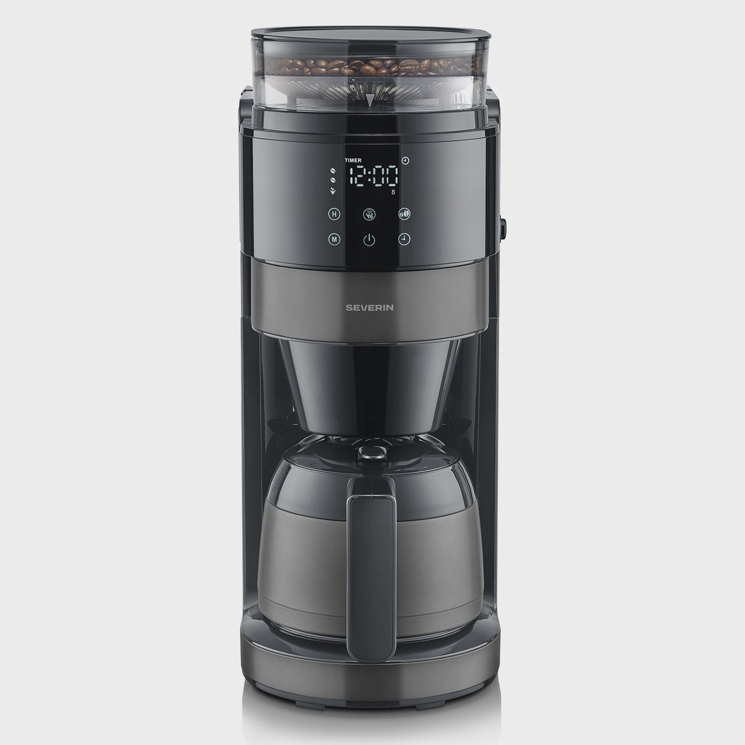 Coffee Maker with Grinder, 8-Cup, Dark Inox, Timer