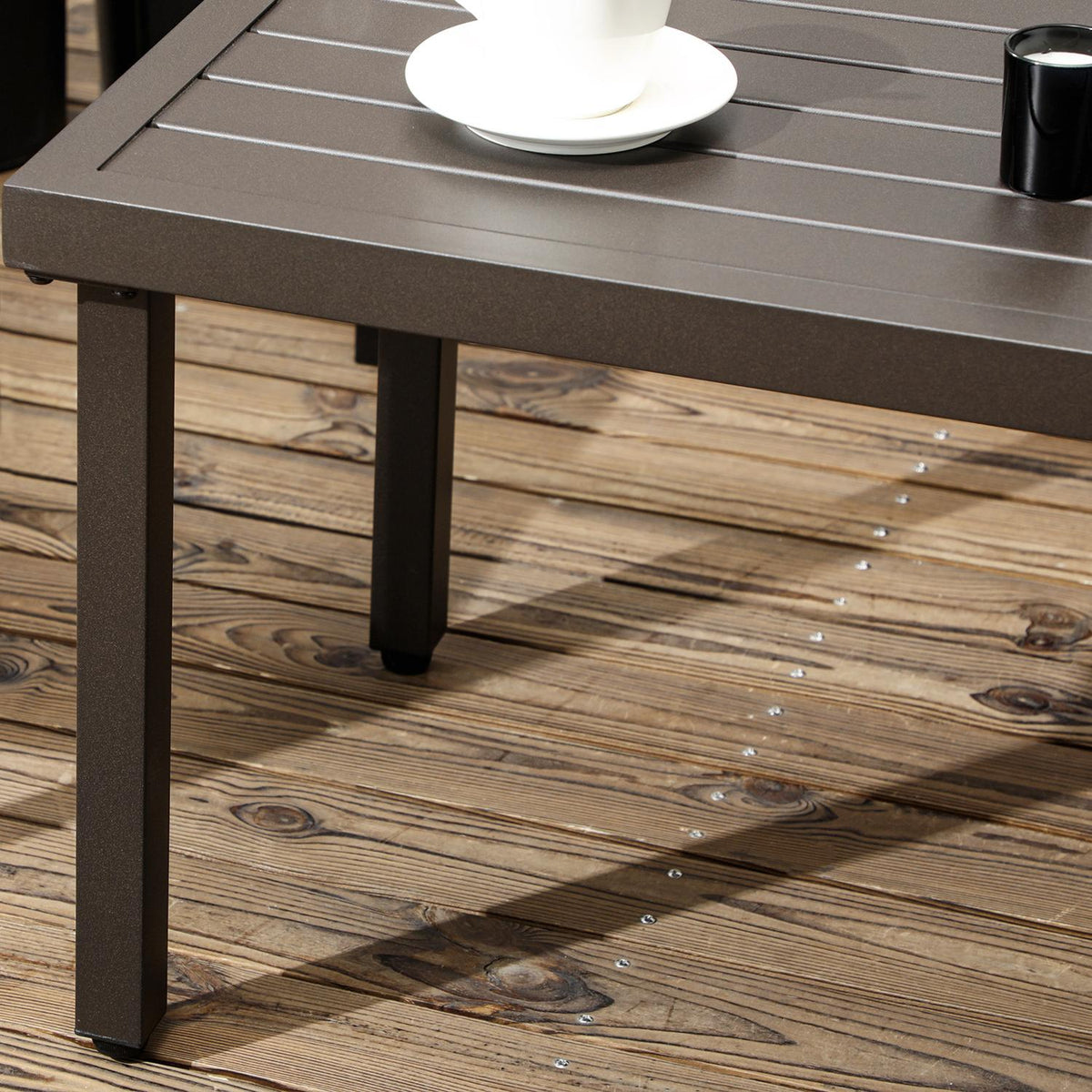 Coffee Table, Garden Table With Wood Look, Rectangular Coffee Table, Garden Table For Balcony, Patio, Steel, Brown, 91 X 51 X 46 Cm