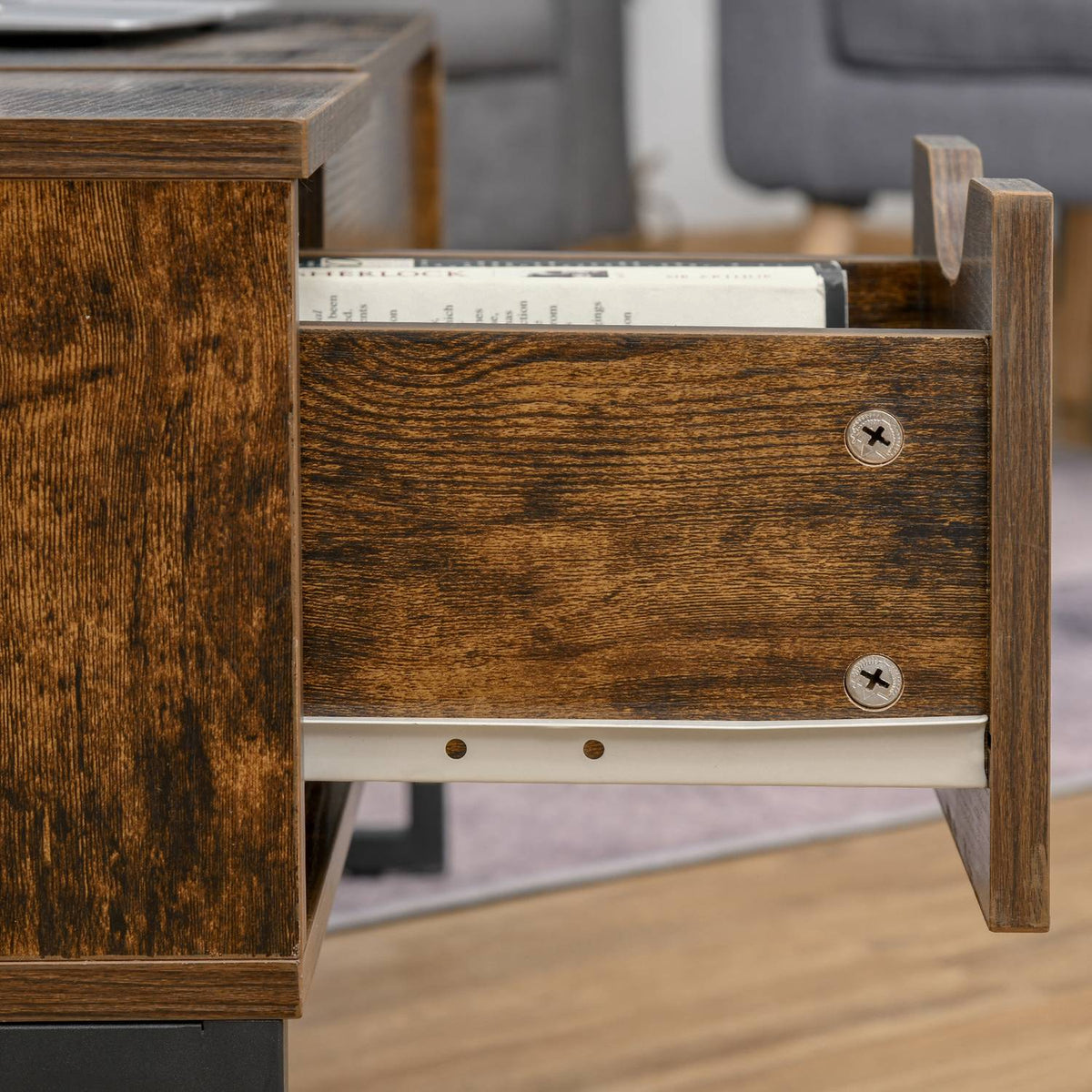 Coffee Table, Living Room Table With Height-Adjustable Top, Chipboard, Brown, 100X60X40Cm