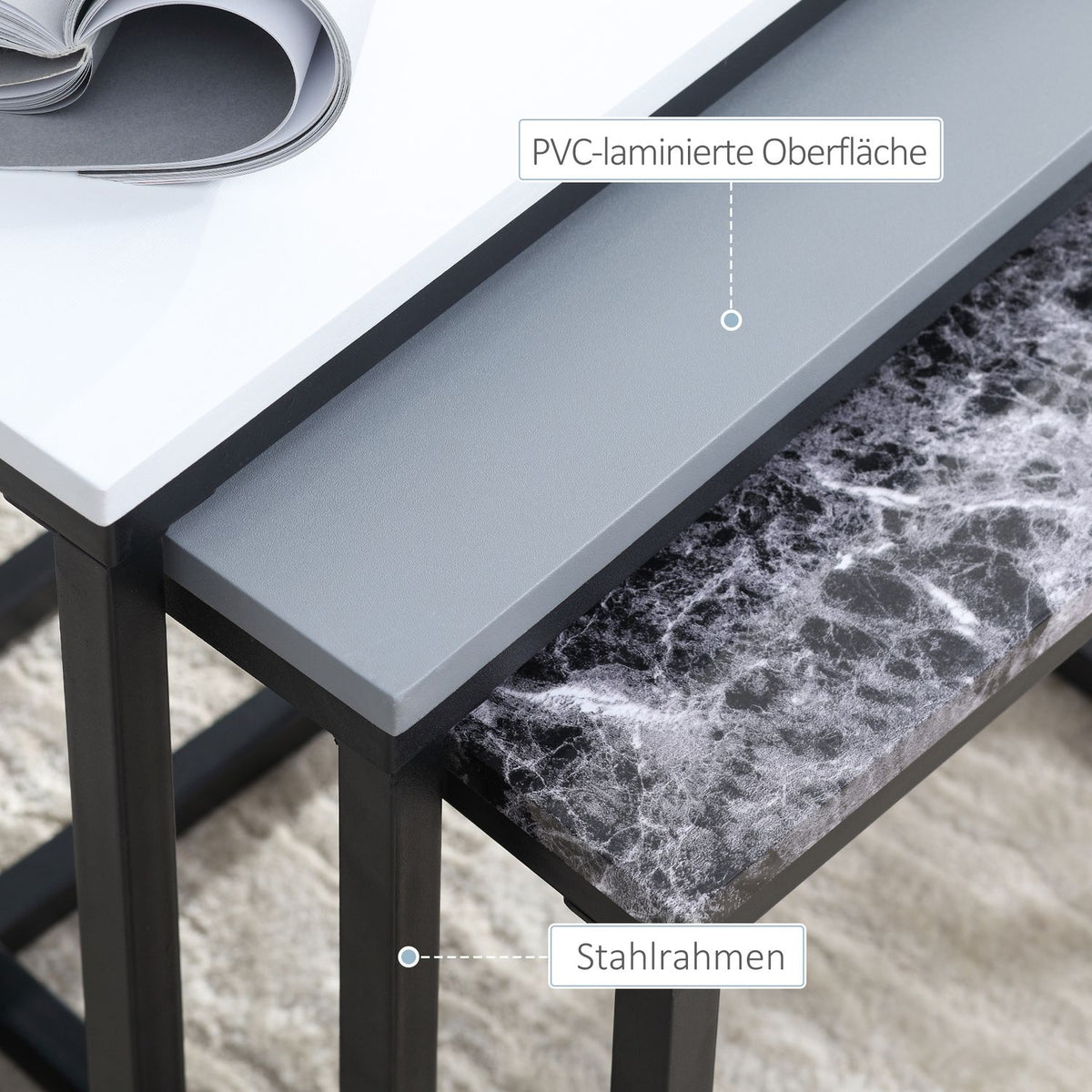 Coffee Table Modern Side Table Coffee Table With Metal Base, Mdf, In 3 Colors