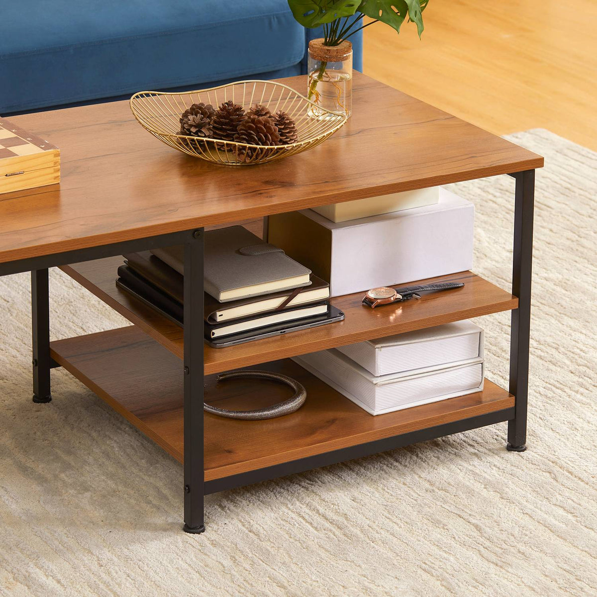 Coffee Table Set Of 2, Side Table With 2 Levels In Industrial Design, Living Room Table For Office, Steel, Natural