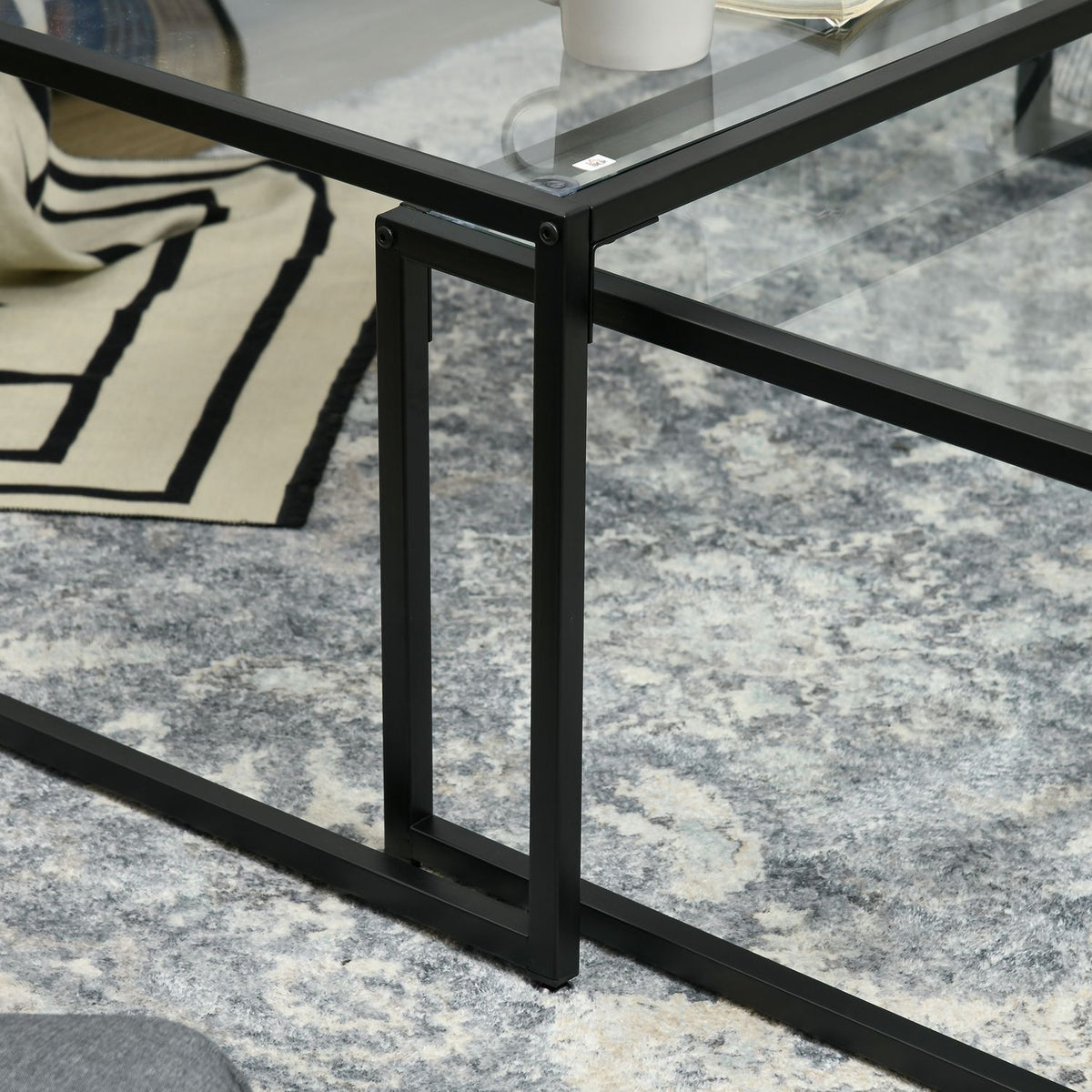Coffee Table Set Of 2 Side Tables, Coffee Table, Nesting Table, Glass Table, Sofa Table, Living Room Table For Bedroom, Steel, Black