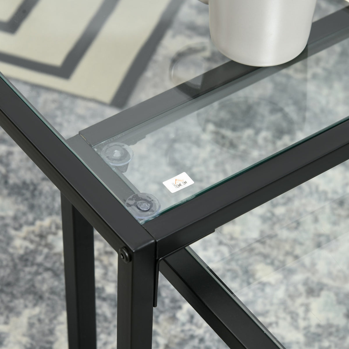 Coffee Table Set Of 2 Side Tables, Coffee Table, Nesting Table, Glass Table, Sofa Table, Living Room Table For Bedroom, Steel, Black