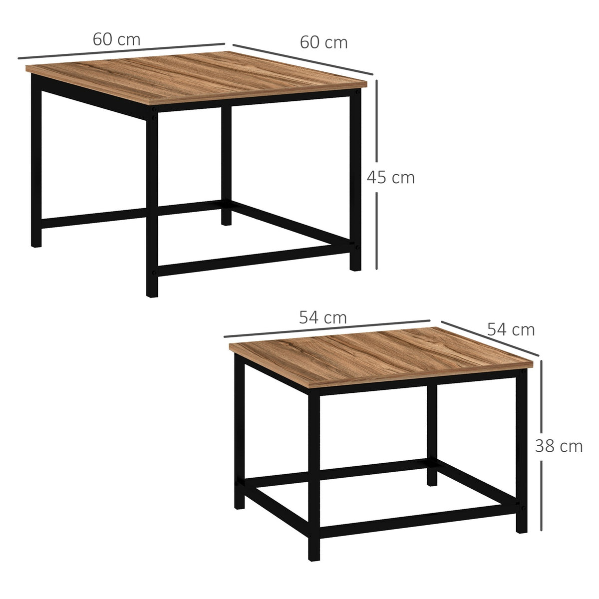 Coffee Table Set Of 2 Side Tables In Industrial Design, Living Room Table With Wood Look, Steel, Natural
