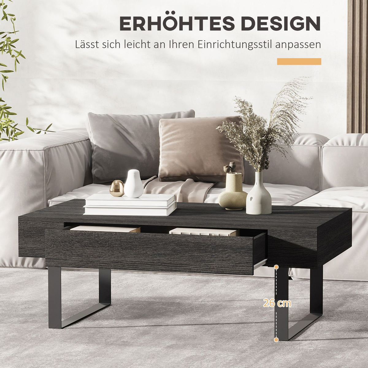 Coffee Table Side Table With Drawer & Shelves, Sturdy Steel Frame, Easy Assembly, Sofa Table