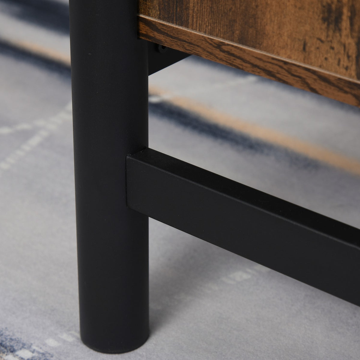 Coffee Table Side Table With Storage Compartment, Chipboard Metal, Brown + Black, 118X60X47Cm