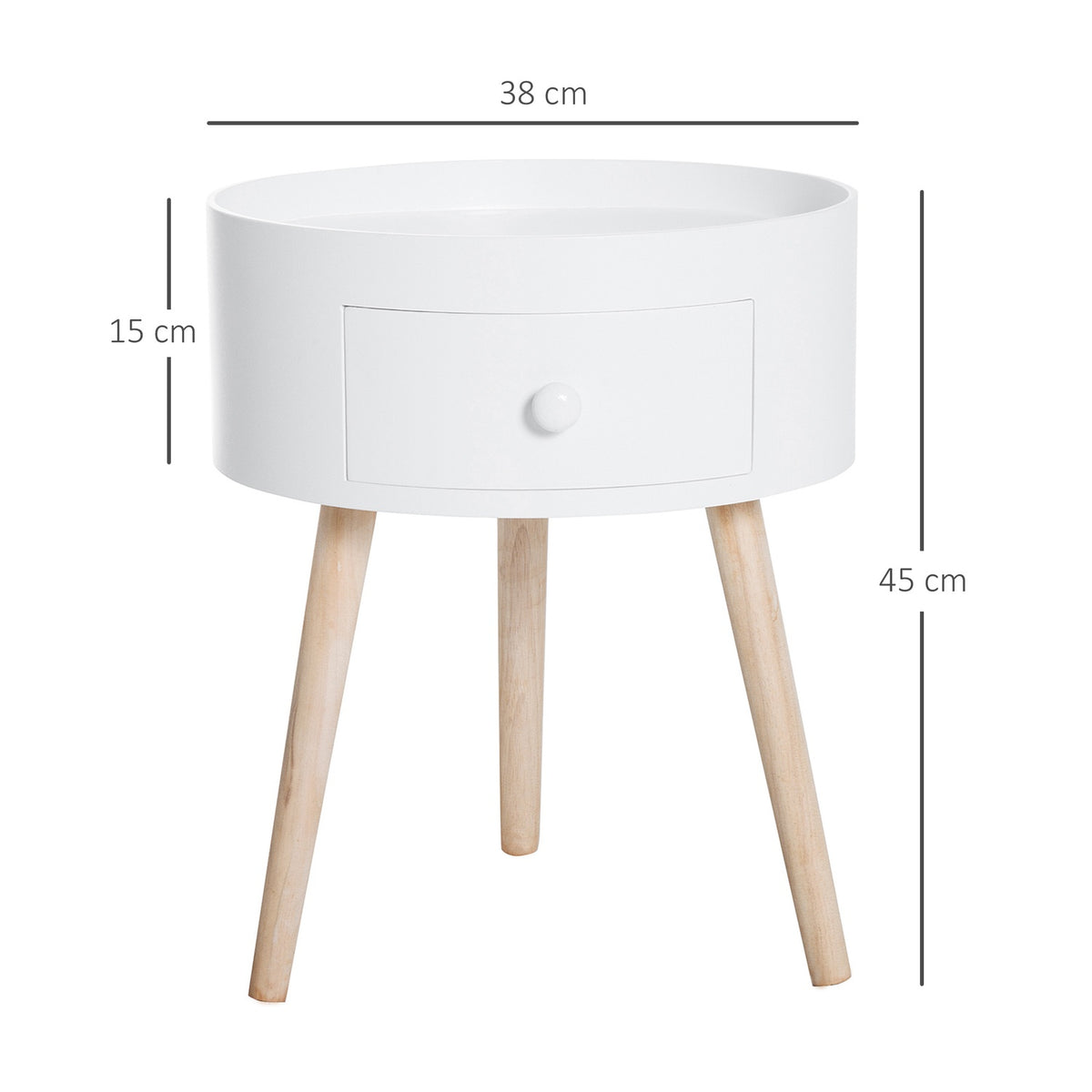 Coffee Table With Drawer, Round Side Table, Coffee Table, Load Capacity Up To 50 Kg, White, 38X38X45Cm