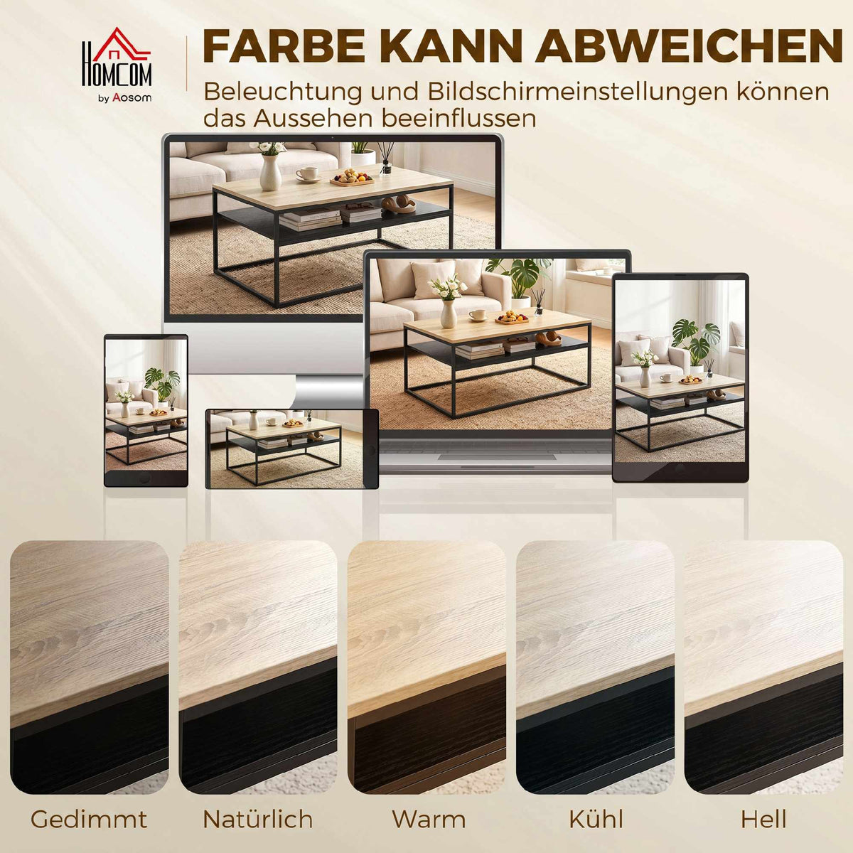 Coffee Table With Shelf, Oak Look and Black, 100 cm