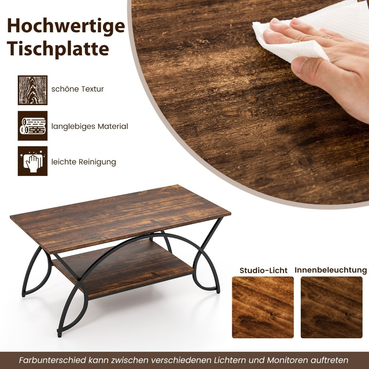 Coffee Table with Shelf, Metal Frame, 100x50x45 cm