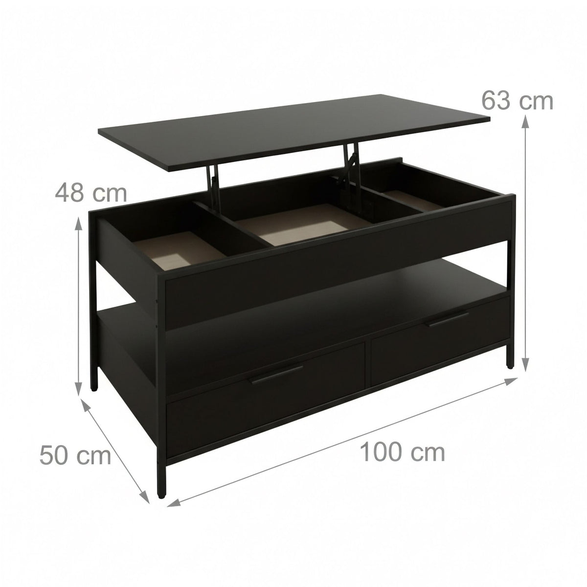 Coffee Table with Storage, Adjustable Height