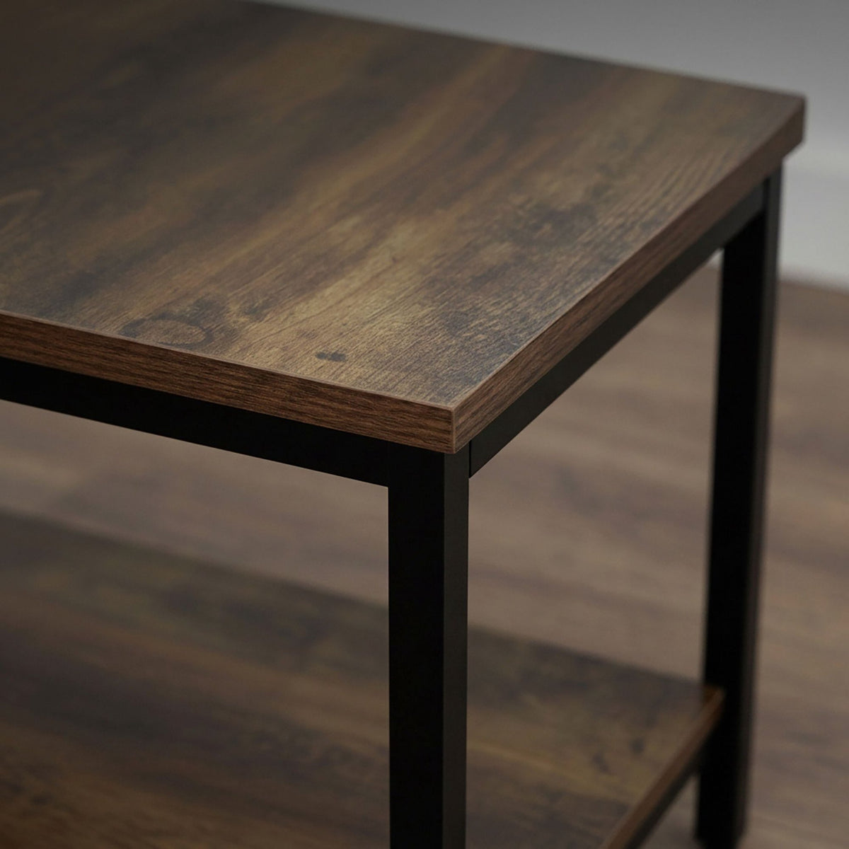 Coffee Table with Storage, Wood & Metal – Dark Brown