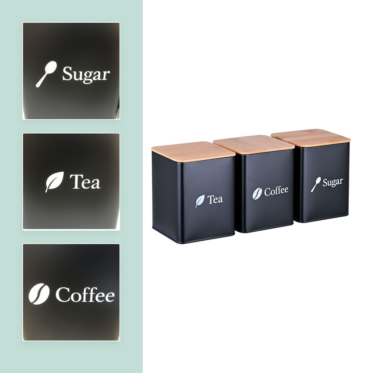 Coffee, Tea, Sugar Storage Jars – 3-Piece Metal Set
