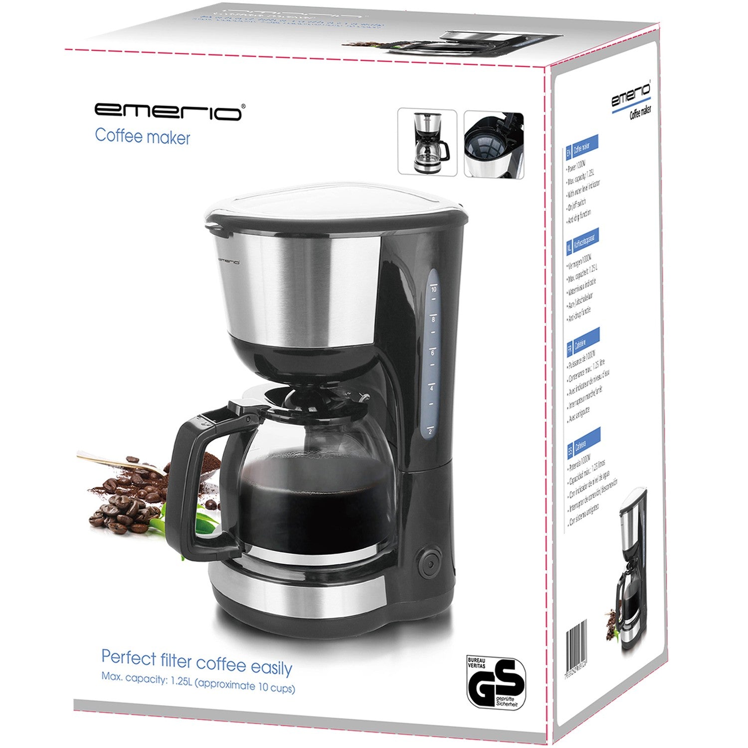 Coffee maker 1000Watt 1.25l stainless