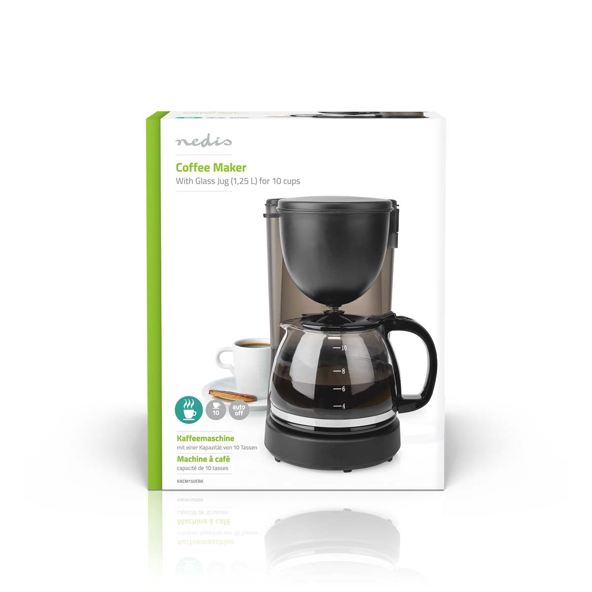 Coffee maker | Filter coffee | 1.25 l | 10 Cups | Keep warm function | Black