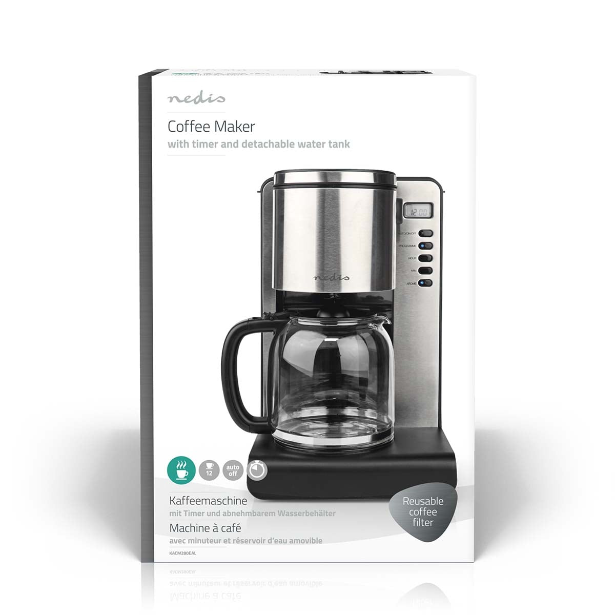 Coffee maker | Filter coffee | 1.5 l | 12 Cups | Keep warm function | Turn on the timer | LCD Screen | Clock function | Aluminum / Black
