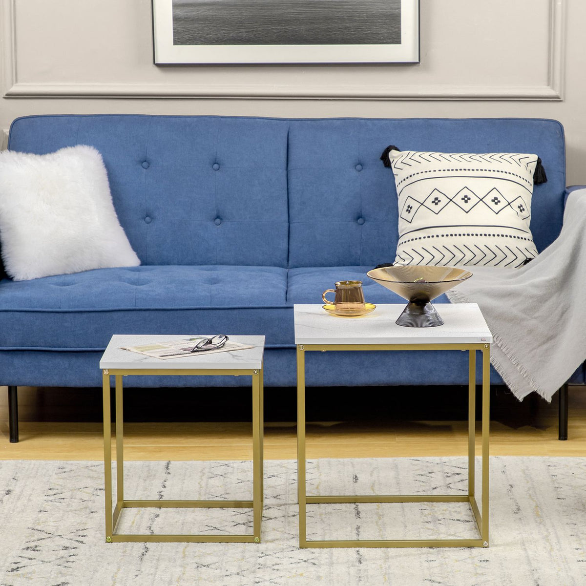 Coffee table set of 2, side table, coffee table, nesting table, sofa table with steel frame, living room table for bedroom, white