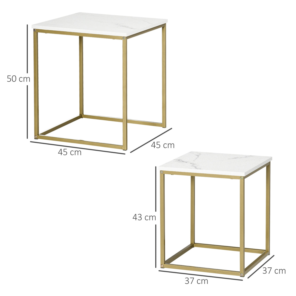 Coffee table set of 2, side table, coffee table, nesting table, sofa table with steel frame, living room table for bedroom, white