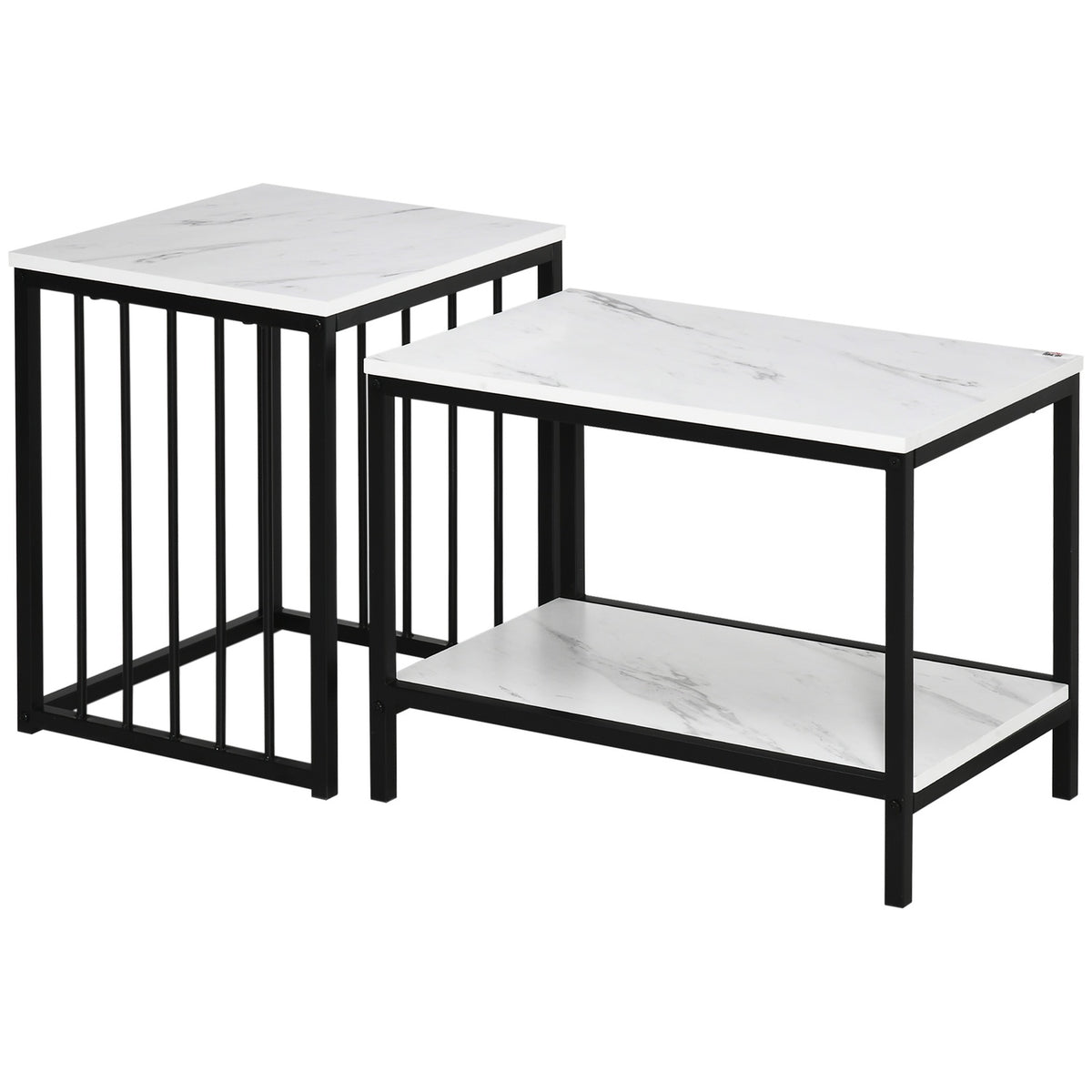 Coffee table set of 2 side tables, coffee table, nesting table, sofa table in modern design, living room table with marble look, for bedroom, steel