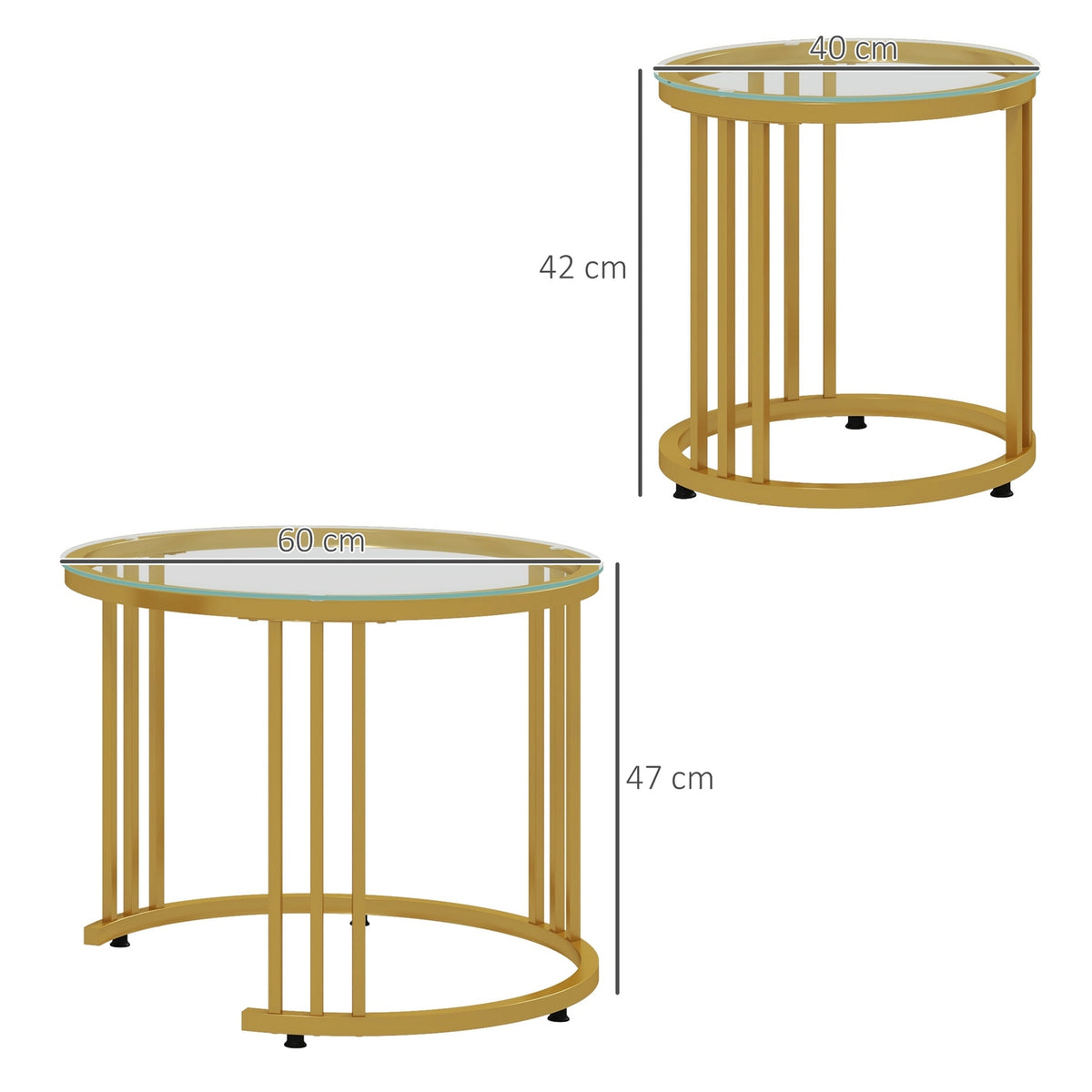 Coffee table set of 2, stackable side table with steel frame, coffee table, living room table for office, bedroom, gold