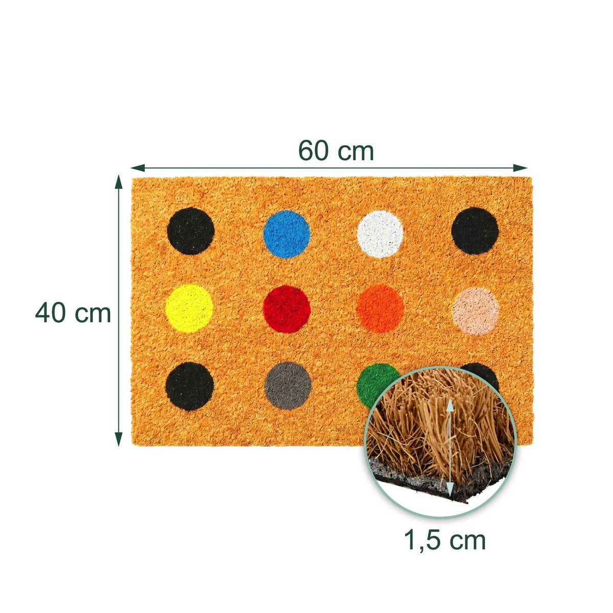 Coir Doormat, 60x40 cm, Decorative Design