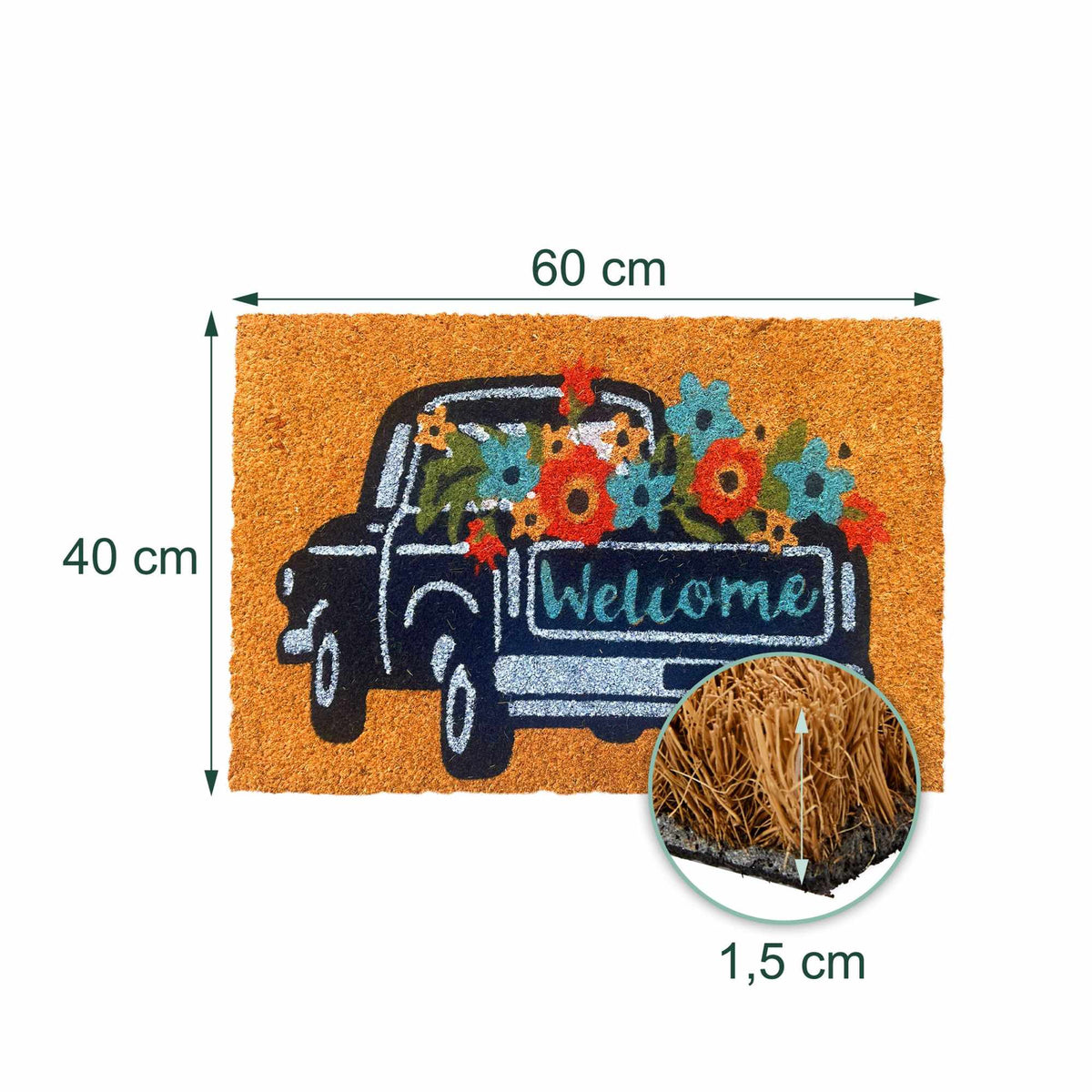 Coir Doormat, Non-Slip, 60x40 cm, Coconut Fibre