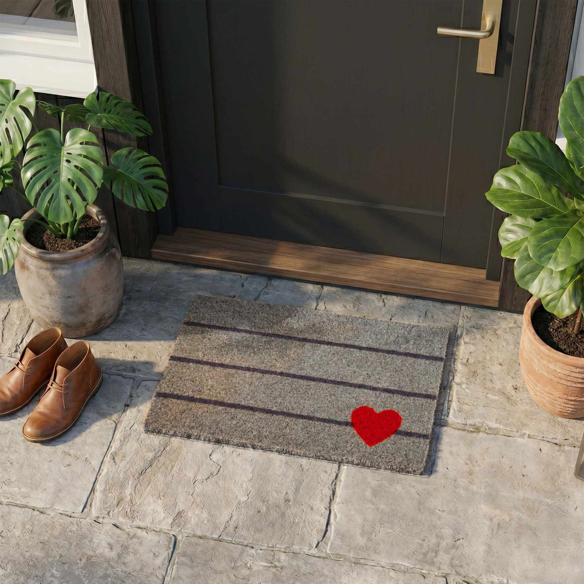 Coir Doormat with Motif, 60x40 cm, Non-Slip Backing