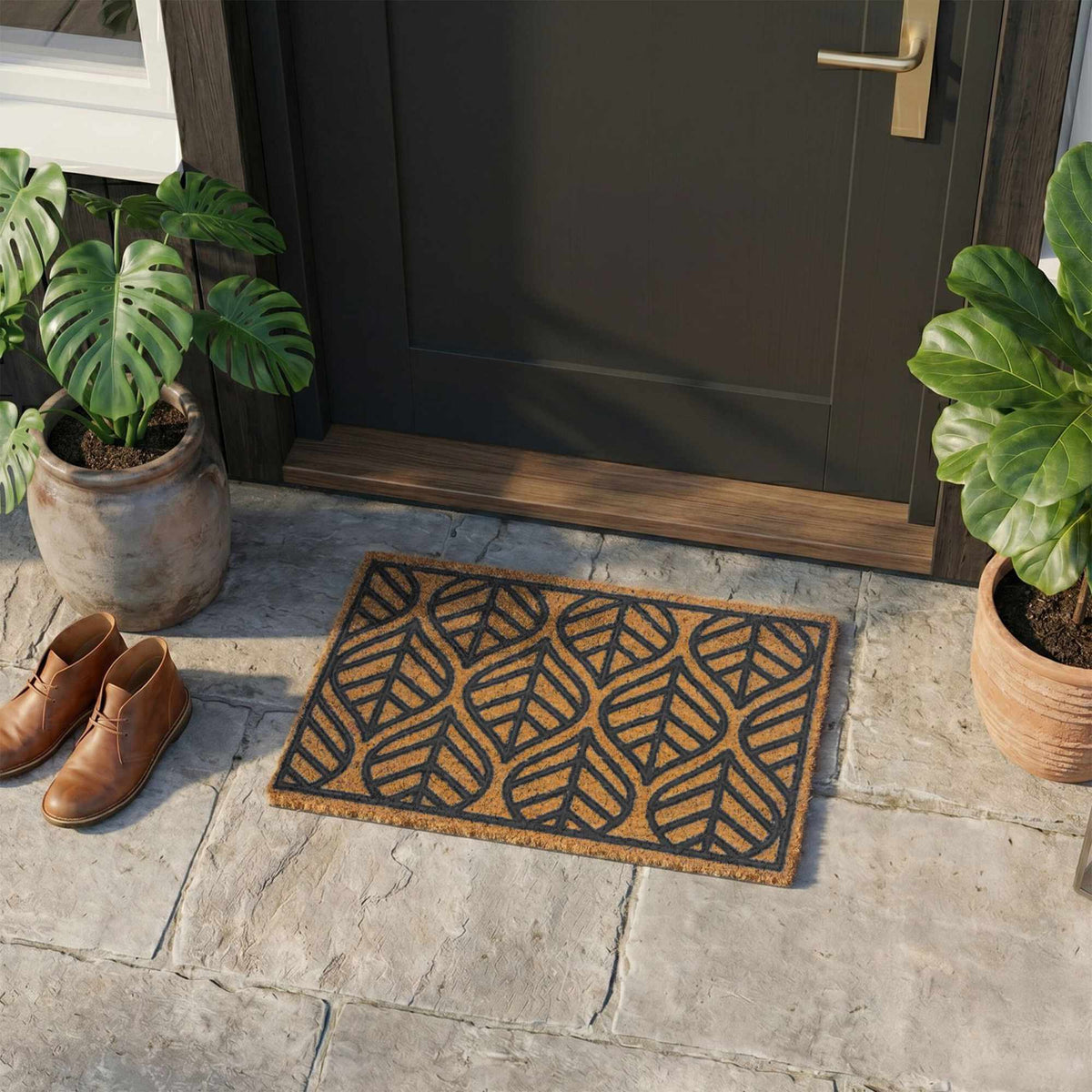 Coir & PVC Doormat, 60 x 40 cm, Natural & Black