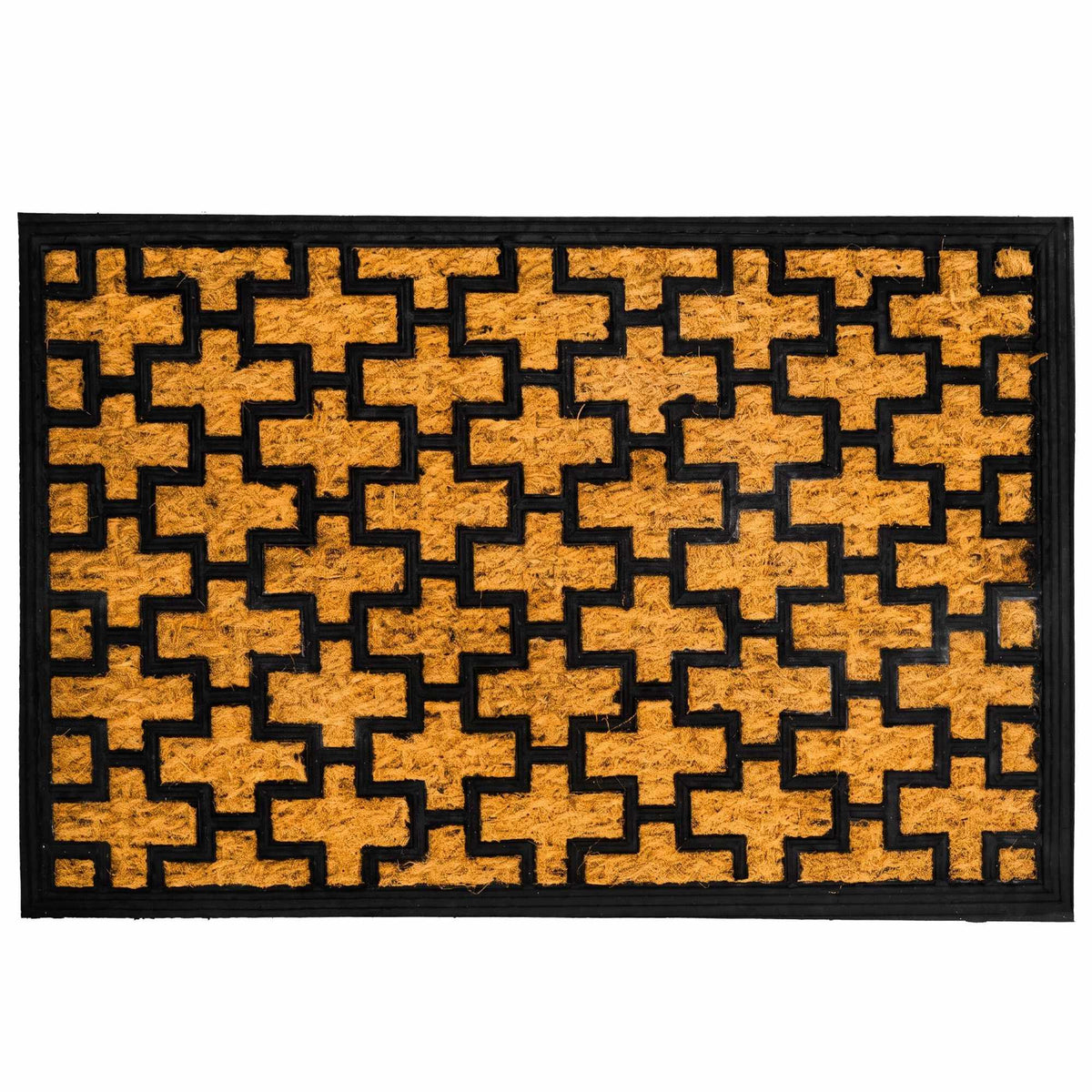 Coir & PVC Doormat, 60x40 cm, Natural & Black