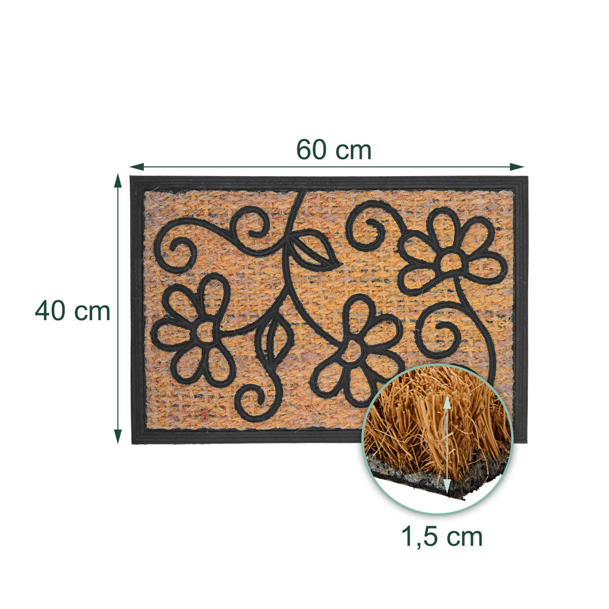 Coir & PVC Doormat, 60x40 cm, Non-Slip, Indoor/Outdoor