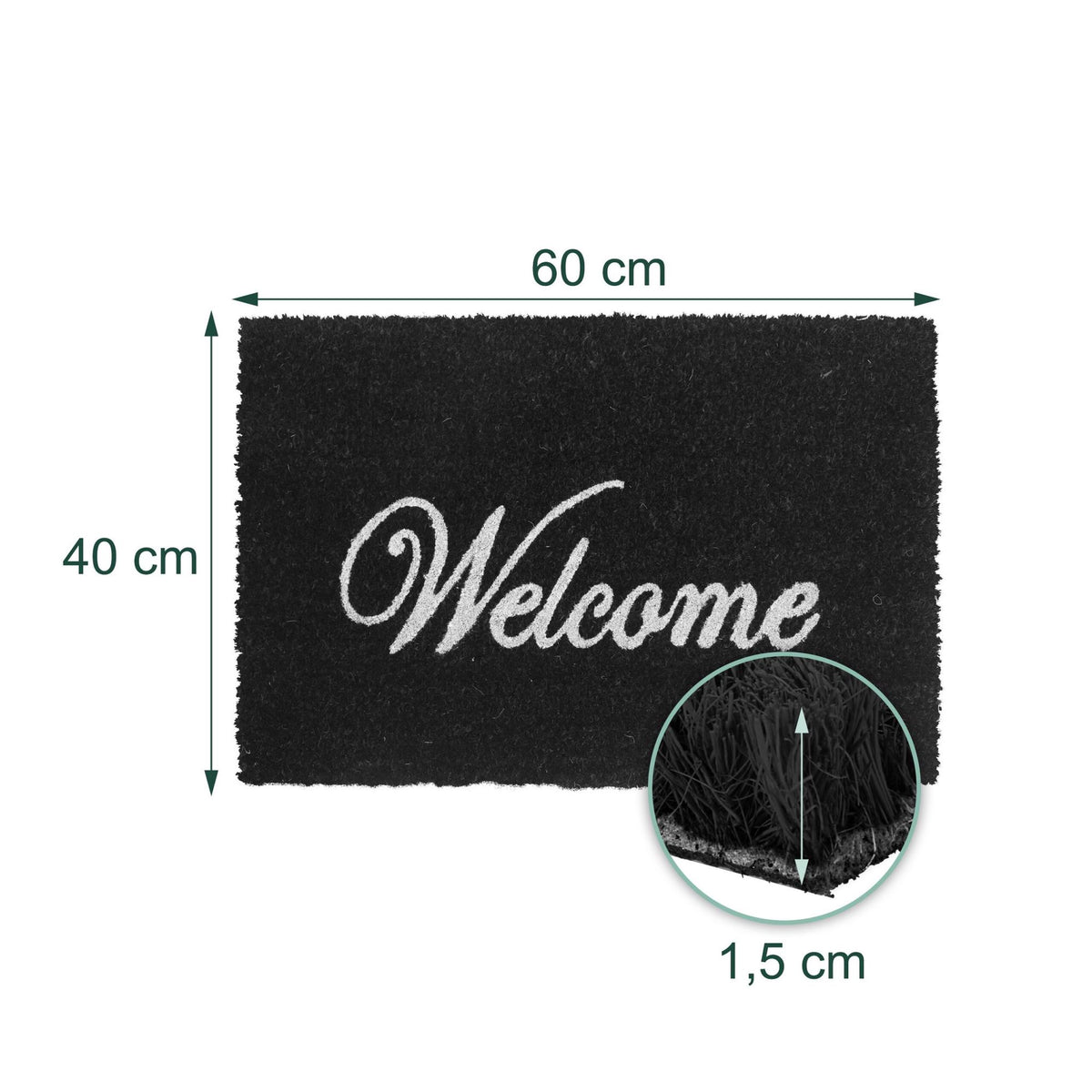 Coir Welcome Doormat, Non-Slip, 60x40 cm