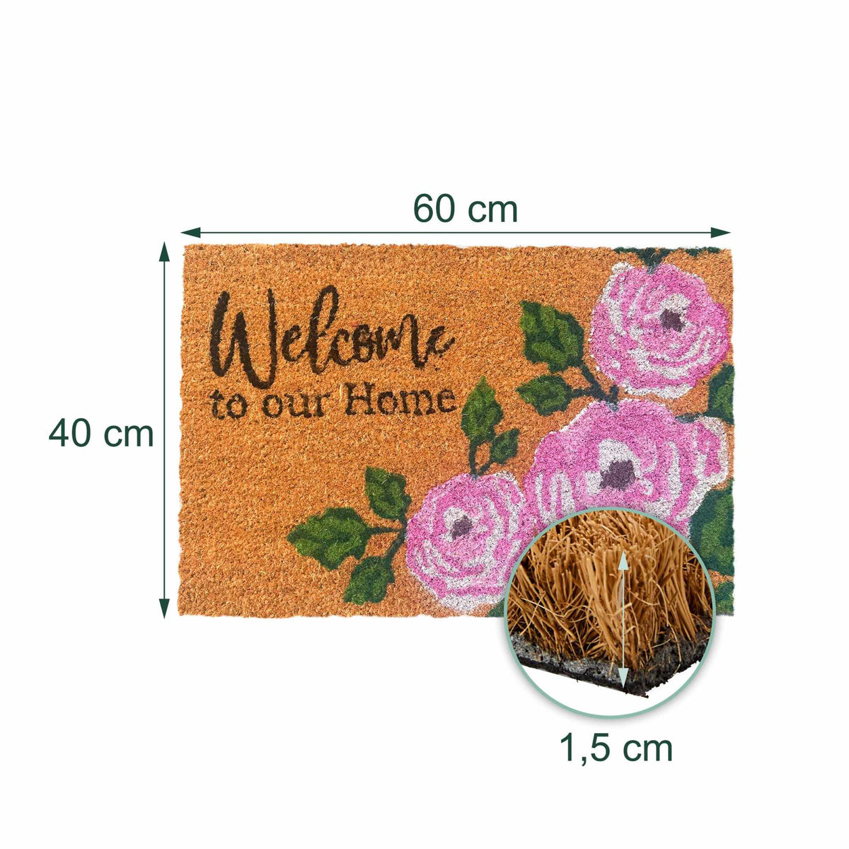 Coir Welcome Doormat, Non-Slip, 60x40 cm, Indoor/Outdoor