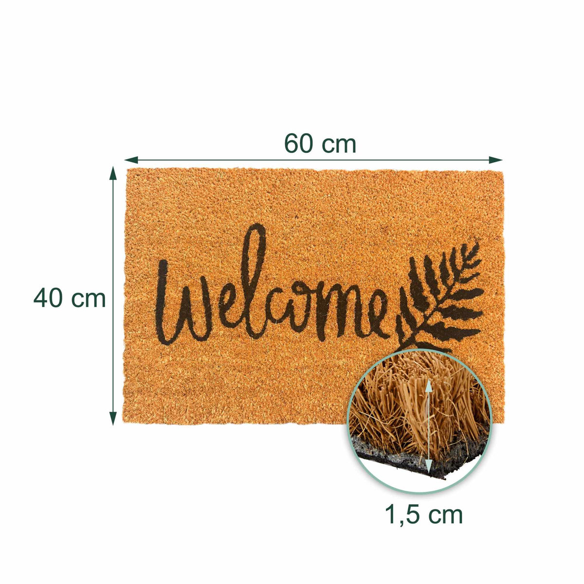 Coir Welcome Doormat, Non-Slip, 60x40 cm, Outdoor/Indoor