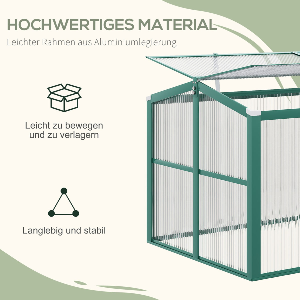 Cold Frame Aluminum 130X70X61Cm Cold Frame Box With Adjustable Roof, Uv Protection, Mini Greenhouse, Garden & Balcony, Green