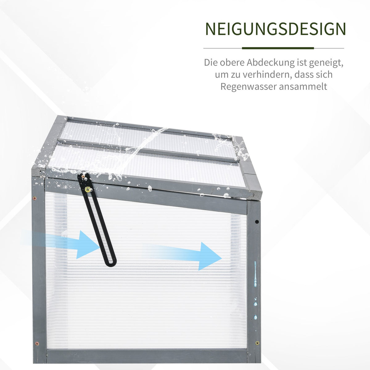 Cold Frame Greenhouse With Cover, Weatherproof, Made Of Wood And Polycarbonate, Grey, 90X46X40Cm