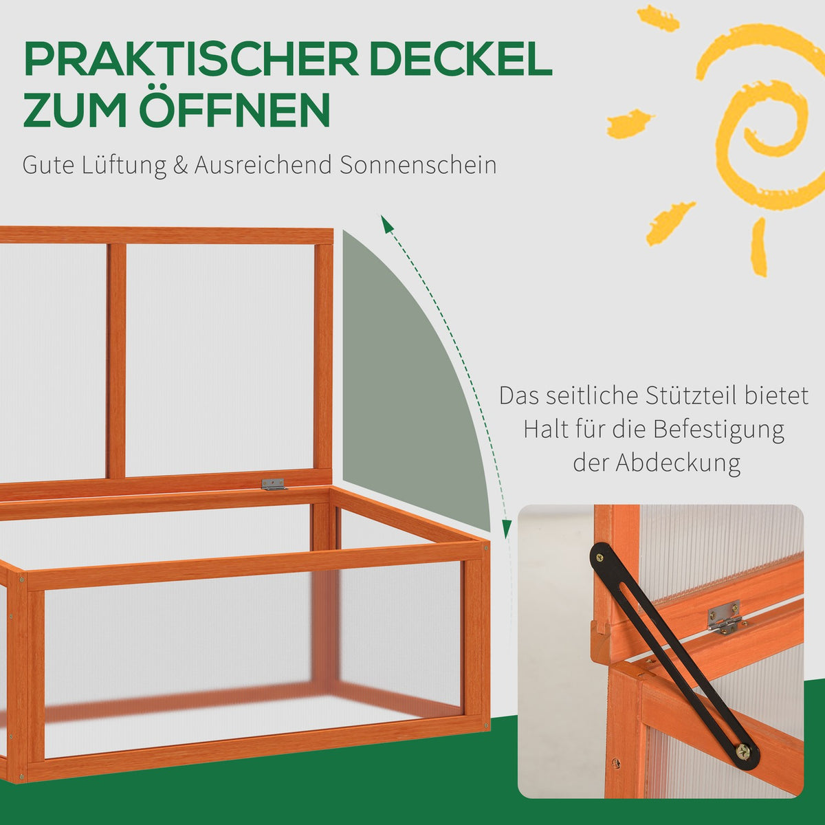 Cold Frame Greenhouse With Cover, Weatherproof, Made Of Wood And Polycarbonate, Orange, 90X46X40Cm