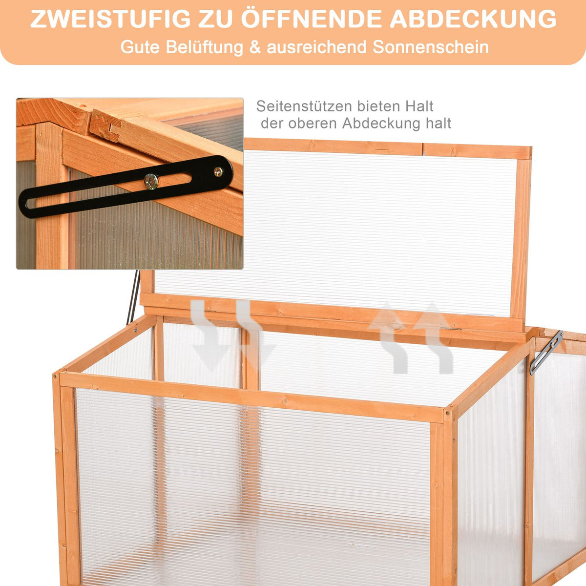 Cold Frame Greenhouse With Cover, Weatherproof, Made Of Wood And Polycarbonate, Orange, 90X80X58Cm