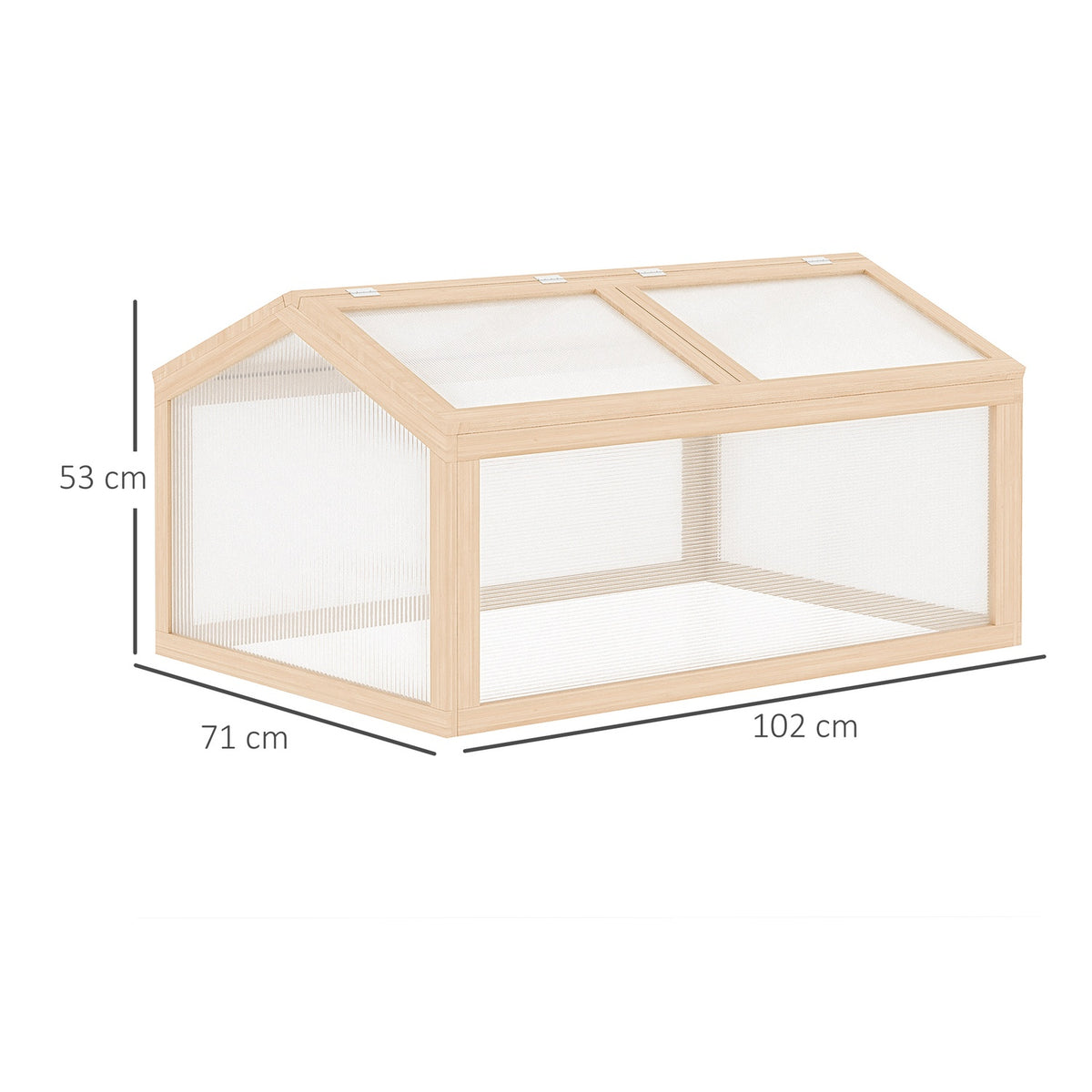 Cold Frame Greenhouse With Wooden Polycarbonate Cover, Weatherproof, Natural, 102X71X53Cm