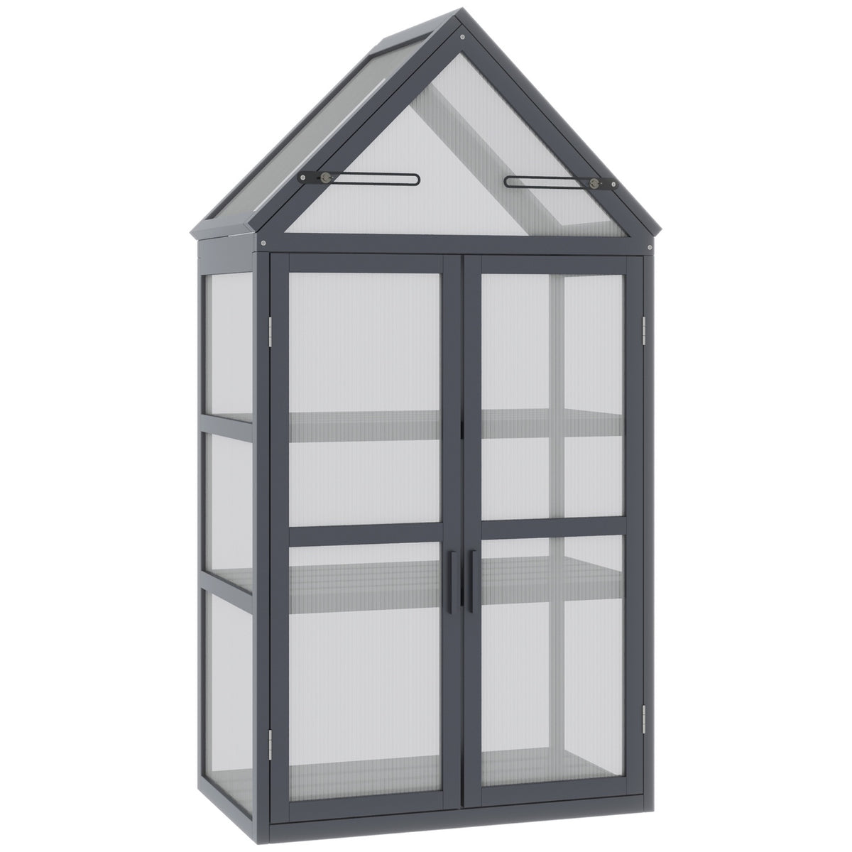 Cold frame mini greenhouse 3 levels greenhouse plant bed with hinged roof double doors made of natural wood 70.5 x 42 x 132 cm