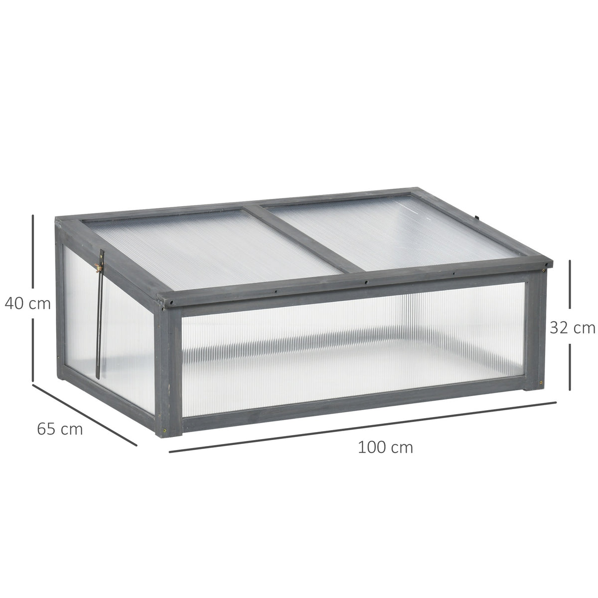 Cold frame wood, mini greenhouse 100 x 65 x 40 cm, greenhouse with cover, UV protection, translucent cold frame box, winterproof raised bed for garden, gray