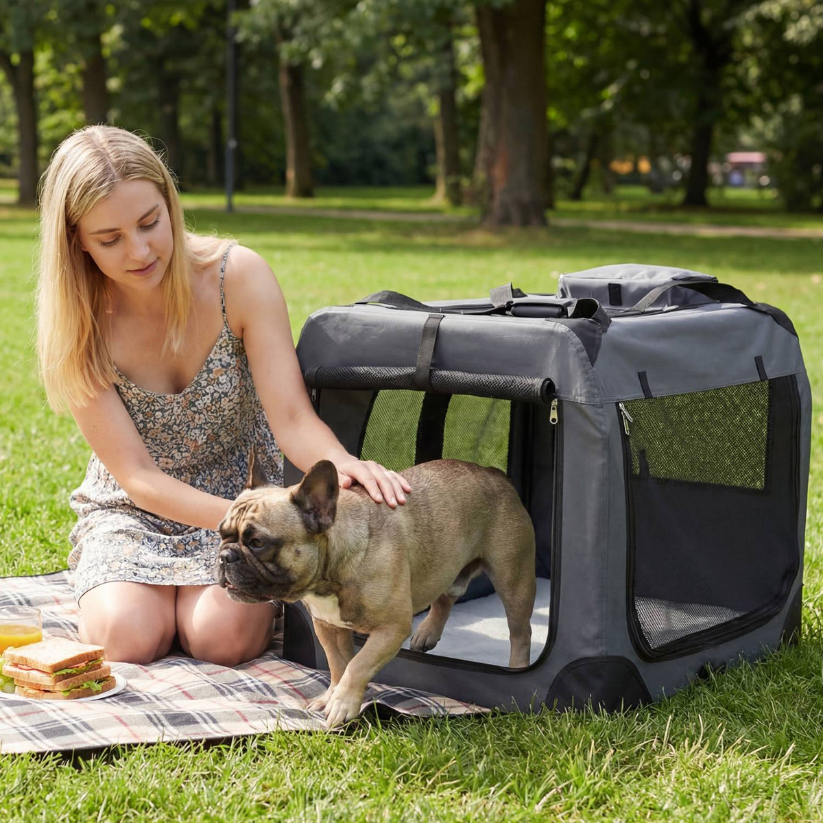 Collapsible Soft Dog Crate with Mesh Windows & 3 Doors