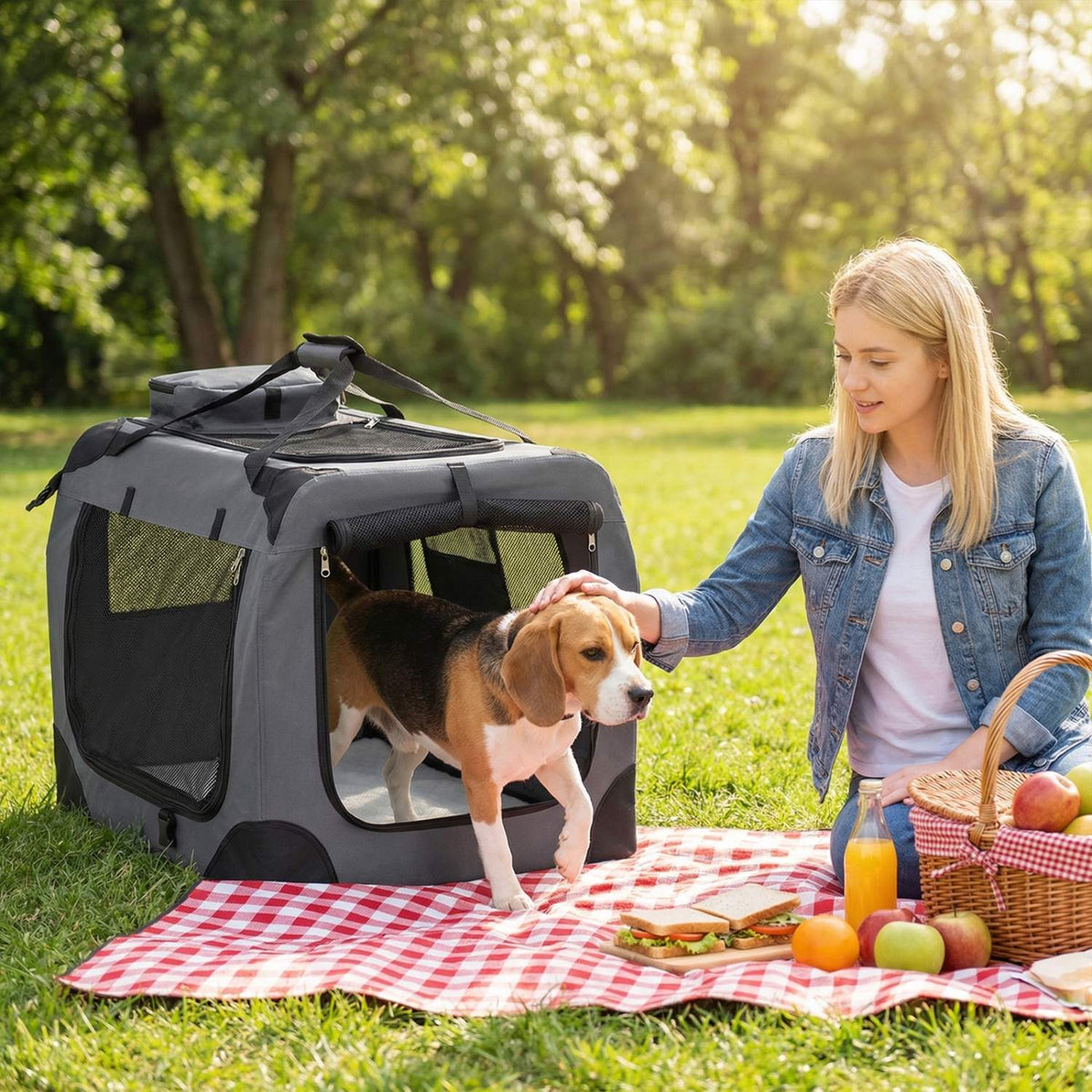 Collapsible Soft Dog Crate with Mesh Windows & 3 Doors