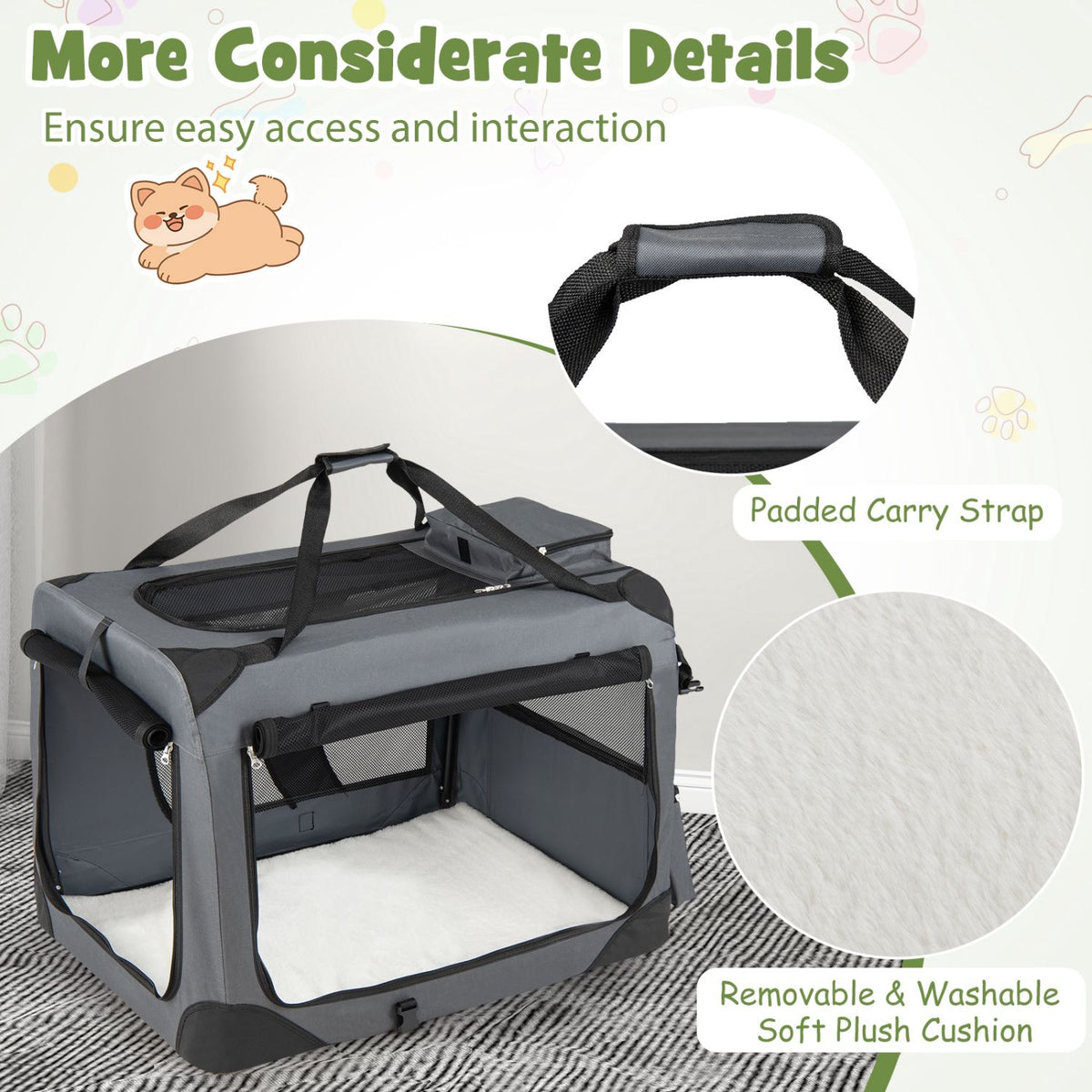 Collapsible Soft Dog Crate with Mesh Windows & 3 Doors