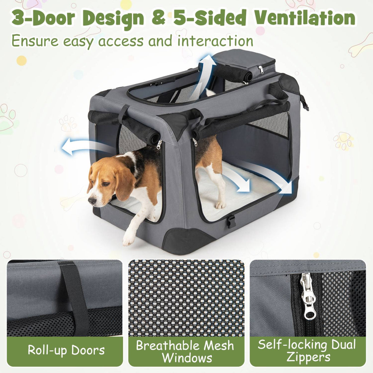 Collapsible Soft Dog Crate with Mesh Windows & 3 Doors